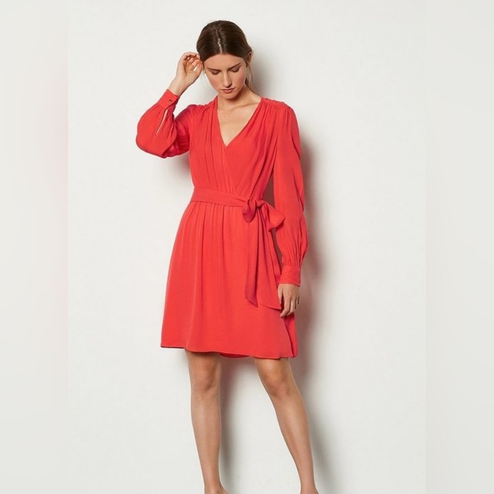 NWT Women’s Karen Millen Long Sleeve Short Wrap Dress - Coral size 4